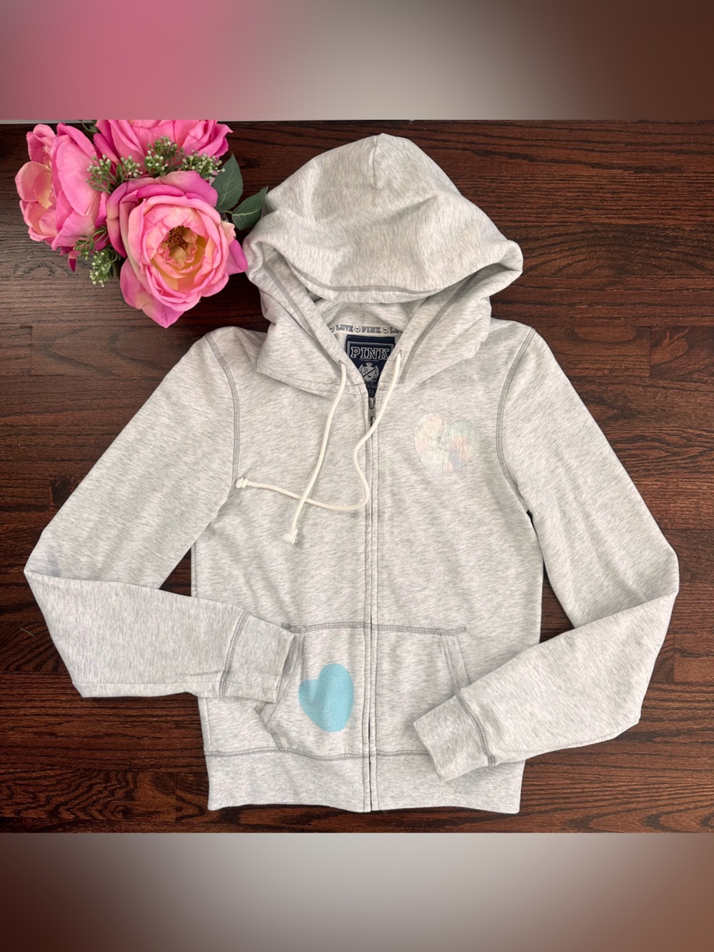 PINK Victoria’s Secret light grey hoodie, size S
